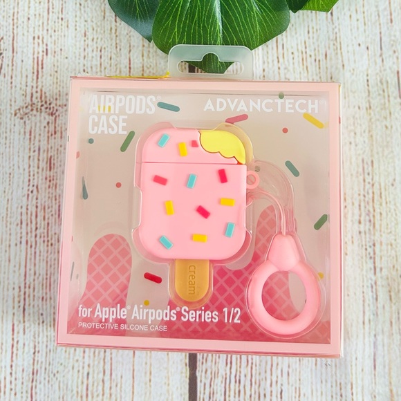 Advanctech Light Pink Ice Cream Apple AirPods 1/2 Silicone Protective Case - Picture 1 of 3